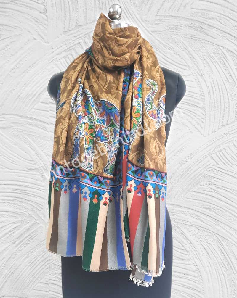 Water Pashmina Elephant Print Shawl 1P